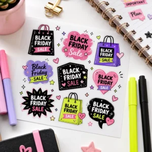 Colorful Playful Black Friday Stickers for Kids Toy Storage Labels Custom Illustration Gift Promotion Decals for Stationery