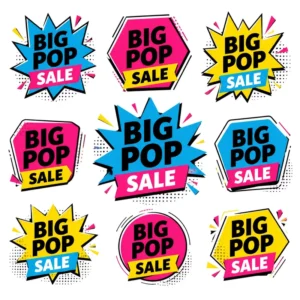 Colorful Pop Art Sale Stickers Bold Geometric Shapes Promotion Labels Custom Multi-Color Decals for Lifestyle