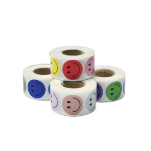 Colorful Smile Face Sticker Roll, Multi-Color Coated Paper Self-Adhesive Kids Reward Labels