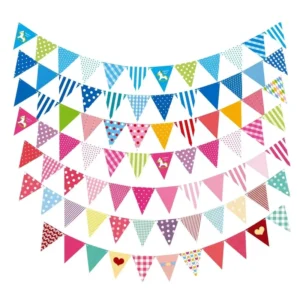 Colorful Triangle Bunting Flags with Multi-Pattern Pennant Banner for Birthday Party Wedding Festival Decor