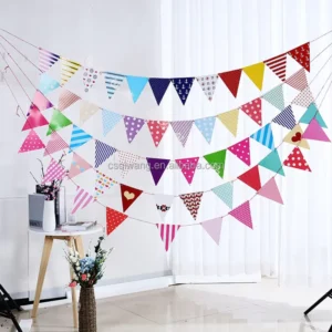Colorful White Blue Red Green Yellow Triangle Pennant String Bunting Flags for Event Camping Birthday Indoor Outdoor