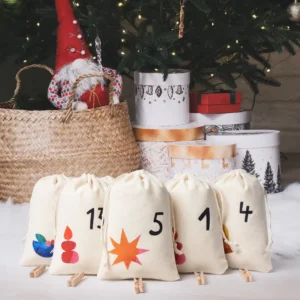 Cotton Christmas Advent Gift Bags 24-Piece Countdown Pouches Fabric Holiday Decor Sacks