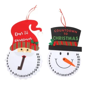 Countdown Felt Calendar with Cartoon Santa and Snowman Non-Woven Hanging Ornament
