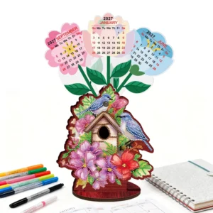 Creative Calendar DIY Flower Bird Diamond Art Painting Wooden Diamond Art Painting Calendar for Home Office Decoration