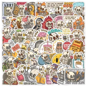 Creative PVC Stickers 50 Cute Cross-Border Graffiti Designs Waterproof Computer Cup Decorative Home Decoration