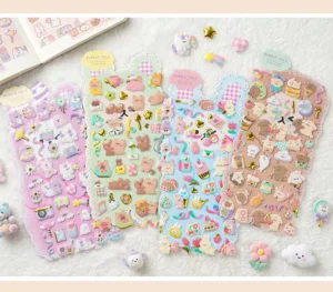 Cross-Border Cute Velvet Cats 3D Foam Stickers Kids Cartoon Scrapbooking Glow Card Decorative Stickers