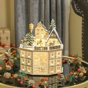 Cross border Boxwood European Style Christmas 24 Day Countdown Advent Music Calendar with Village Scene Ornaments