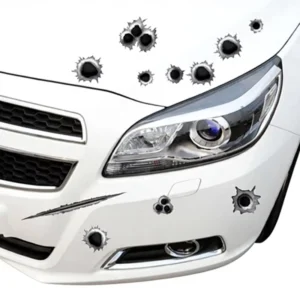 Cross border Car Scratch Stickers Personalized Bullet Hole Decals Large Format Set Bumper Body Cartoon Design PVC Material