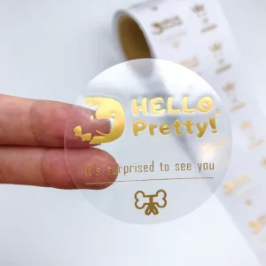 Crystal label transfer printing sticker hot stamping custom label tear off film waterproof transparent gift box