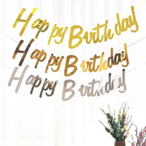 Cursive Happy Birthday Glitter Paper Letter Banner Gold Silver Rose Gold