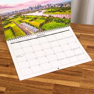 Custom 12-Month Wall Calendar, Spiral Wire-O Bound, Full-Color Art Paper, Hanging Hook, Monthly