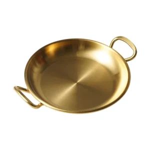 Custom 18/8 304 Stainless Steel Round Serving Tray Double Handle Korean Fruit Plate for Restaurant Barbecue Snack MOQ 20pcs