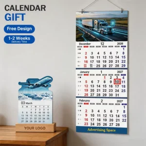 Custom 3-Month Vertical Wall Calendar with Wooden Base and Personalized Paper Print, Traditional Chinese Calendar