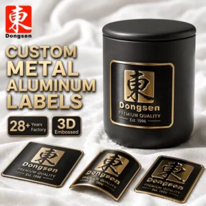 Custom 3D Embossed Gold Aluminum Label Sticker Self-Adhesive Waterproof for Ceramic Jars, Glass Bottles, and Tin Cans