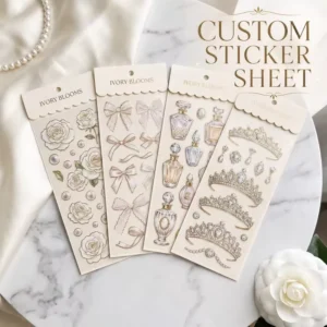 Custom 3D Embossed Gold Foil Rose Floral Bow Perfume Tiara Jewelry Vintage Journaling Stickers