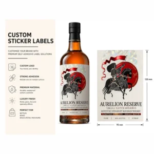 Custom 3D Embossed Oil-Proof Adhesive Bottle Label Sticker Roll for Wine and Juice with Gold Foil Stamping