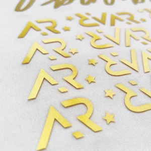 Custom 3D Gold Heat Transfer Labels Eco Friendly Washable Abrasion Resistant Luxury Metallic Finish for Apparel Branding