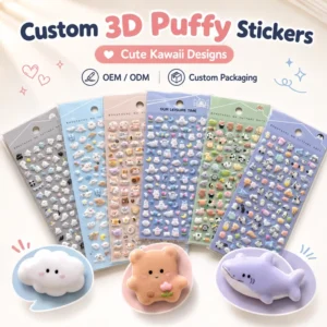 Custom 3D Puffy Cartoon Plastic Stickers for Journals Planners Scrapbooks and Gift Packaging