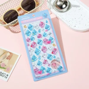 Custom 3D Puffy Eco-Friendly Waterproof Self-Adhesive Cartoon Sticker Sheet with Crystal Finish