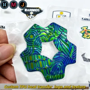 Custom 3D TPU High Frequency Metallic Iridescent Raised Effect Badges for Garment Transfer Patches Factory Manufacturer