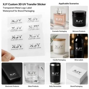 Custom 3D UV Transfer Sticker Transparent Metal Logo Label Waterproof for Packaging