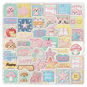 Custom 50Pcs Cute Embroidery Fabric Fresh Stickers Cute Cartoon Fun Cross Border Waterproof Vinyl Decals for Journal Laptop Gift