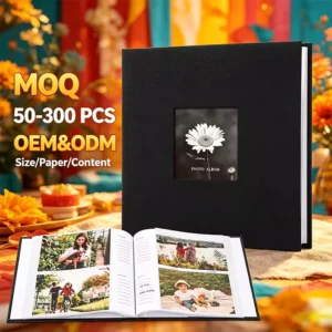 Custom 6-Inch Square Linen Photo Album, Digital Printing, 200 Spaces, Eco-Friendly