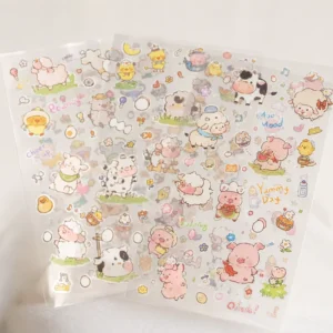 Custom A4 A5 A6 Waterproof Double-Sided Transparent Vinyl Kiss-Cut Cartoon Stickers