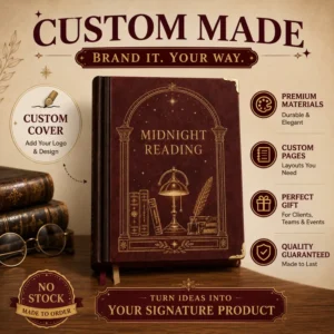 Custom A5 Dark Academia Reading Journal Hardcover Midnight Book Review Notebook with Gold Foil Cover for Library Gift