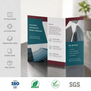 Custom A5 Saddle Stitched Booklets Flyers Small Tri-Fold Brochure Printing Commercial Tri-Fold Leaflets