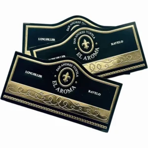 Custom Adhesive Sticker Labels with Gold Foil Die-Cut Cigar Band Tobacco Packaging