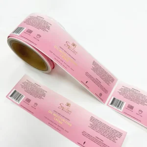 Custom Adhesive Vinyl Roll Labels with Gold Foil Lamination and Printed Logo for Cosmetics