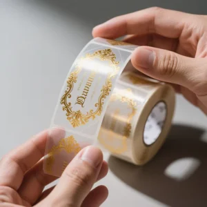 Custom Adhesive Waterproof Gold Foil Cosmetic BOPP Labels, Clear Transparent Stickers