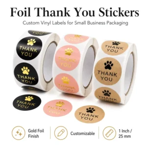 Custom Adhesive Waterproof Vinyl Thank You Stickers Roll Packaging Labels for Supermarket Promotion