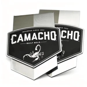 Custom Aluminum Metal Badge Plaque with Embossed Scorpion 3D Logo Name Plate for Tobacco Gift Box Packaging