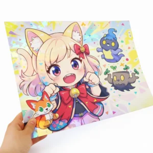 Custom Anime Holo Foil Art Prints Digital Holographic Paper Poster Cute Kawaii Chibi Collectibles Posters
