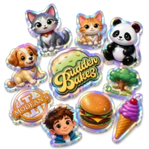 Custom Anime Logo Holographic Glossy Adhesive PVC Vinyl Die-Cut Sticker Sheet for Packaging