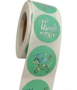 Custom Aqua Green Round Coated Paper Thank-You Stickers, Gloss Finish, Gold Stamping for Gift Wrapping