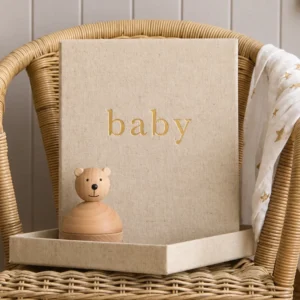 Custom Baby Book Journal, First-Year Growth Memory Record, Linen Fabric Hardcover Pregnancy Book