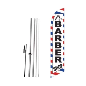 Custom Barber Shop Polyester Feather Flag with Aluminum Flagpole, Dye Sublimation Printed