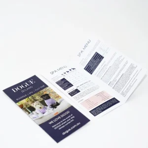 Custom Bi fold Brochure Printing for Small Business Spa Menu Leaflet Matte Glossy Lamination Half fold Product Promotion Flyer