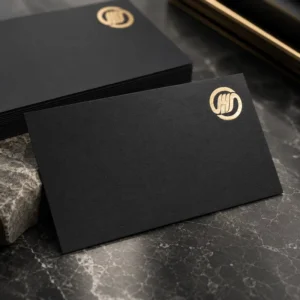 Custom Black Business Cards, Thick Textured Paper, Gold Foil Logo