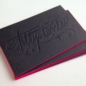 Custom Black Cardboard Business Card with Red Foil Logo and Embossed Paper for Small Business