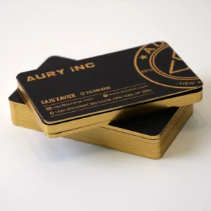 Custom Black Embossed Paper Business Cards Gold Foil Stamping Logo