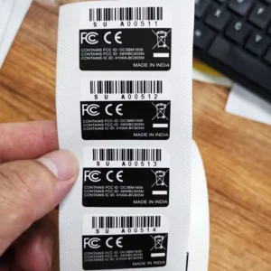 Custom Black Glossy Vinyl Electronics Labels, Waterproof Scratch-Resistant, Serial Number and Sequential Barcode
