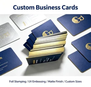 Custom Black Paper Business Cards with Gold Embossed Border