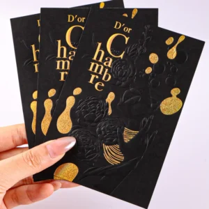 Custom Black Textured Paper Business Cards, Screen Printing, Gold Foil Hot Stamping, Custom Size and Shape