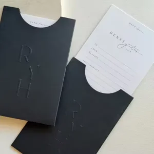 Custom Black and Beige Eco-Friendly Pocket Envelopes, Convex Embossed Paper, with Business Card, for Wedding Invitations