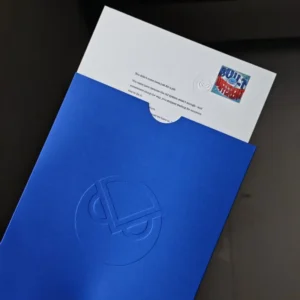 Custom Blue Pocket Sleeve Embossed Paper Envelope with Inner Card