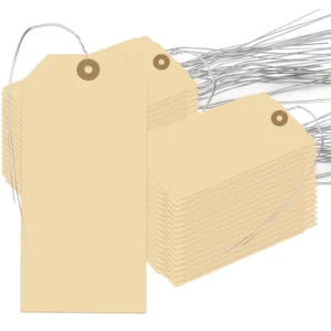 Custom Brown Kraft Card Paper Hang Tags with Wire Tie, Price Marking and Inventory Labels